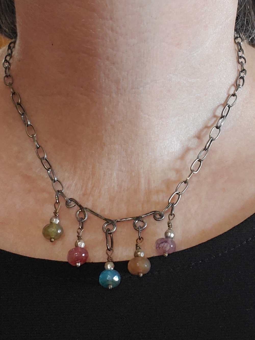 Multicolor Bead Charm Chain Necklace